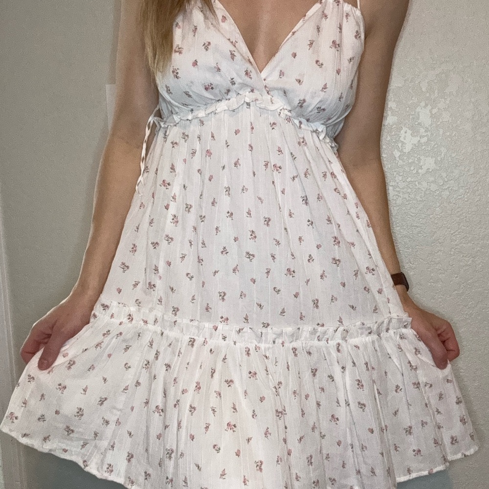 🌸LOWEST🌸Divided Pink and White Ruffled Tiered Babydoll Mini Dress